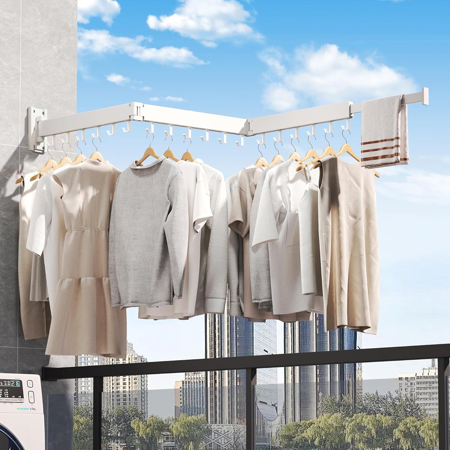 Clothes Drying Rack Wall Mounted,Drying Rack Clothing,Laundry Drying Rack Wall Mount,Collapsible Drying Racks for Laundry,Retractable,Foldable,Clothes Hanger Rack,Clothes Dryer Rack,White Color - NestledHome