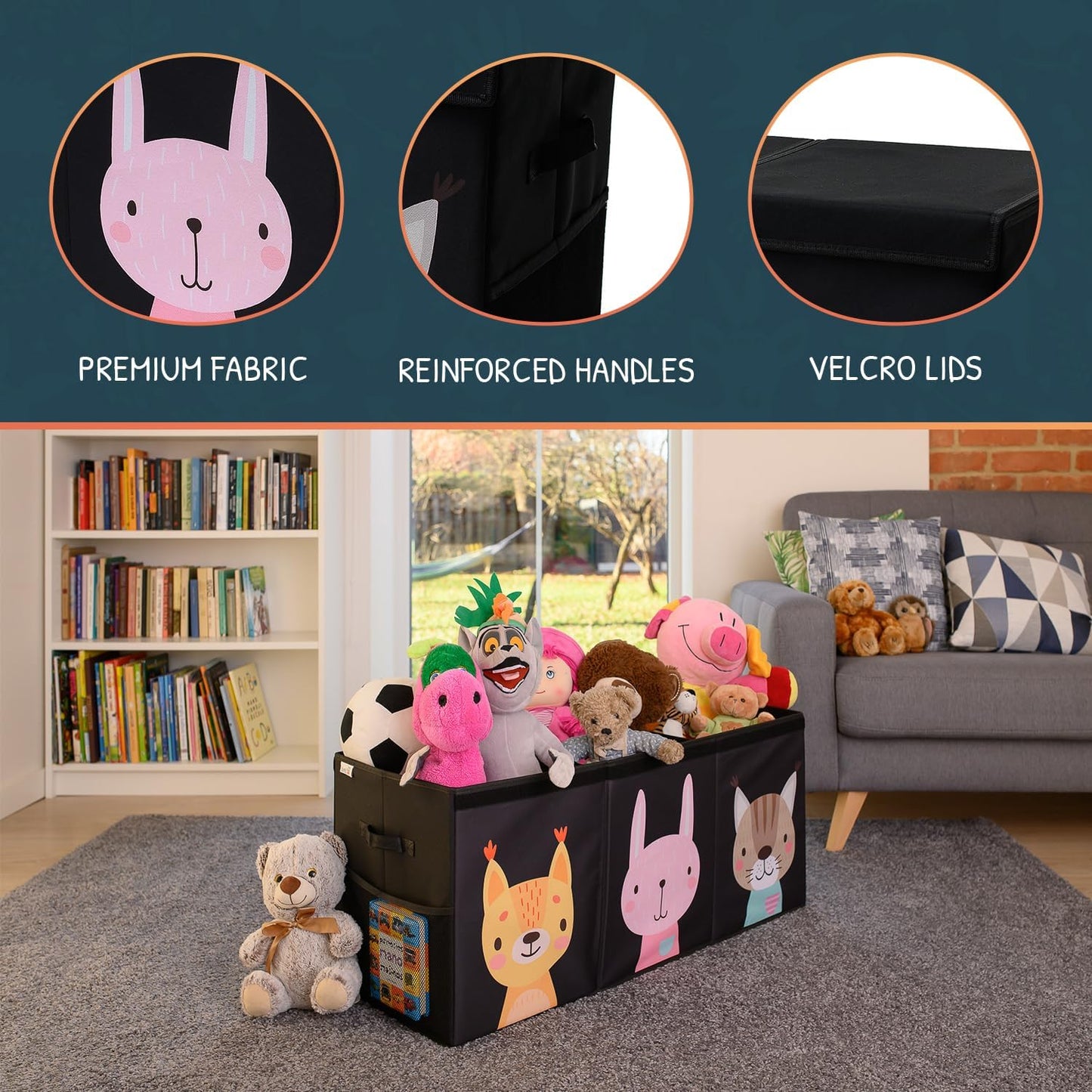 Extra Large Toy Storage Organizer with Lid - Sturdy, Collapsible Toy Chest Storage Box with Cute Design - Toys Bin with Dividers for Kids, Boys, Girls, Nursery, Bedroom, Play room 37"x16"x14" - NestledHome