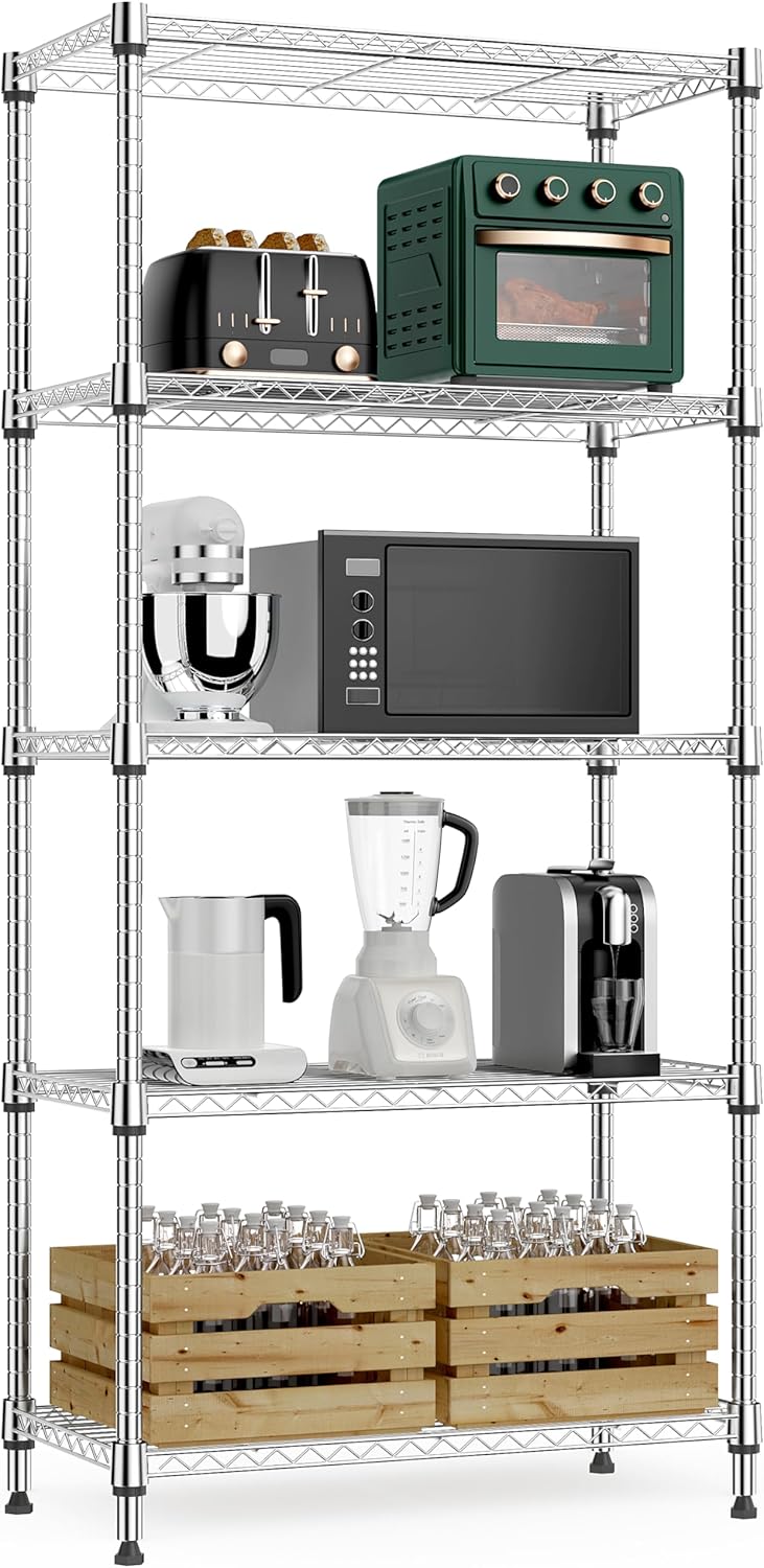 1250 lbs 5 Tier Shelf Metal Storage Shelves Wire Rack Closet Organizers for Garage Kitchen Bathroom Laundry Black 11.8" D x 23.6" W x 59.5" H - NestledHome