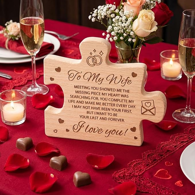 to My Wife Mothers Day Romantic Gifts for Wife from Husband - Wife Presents for Mothers Day Birthday Valentines Day Wedding Anniversary Family Christmas Decoration, Natural Wood Decor