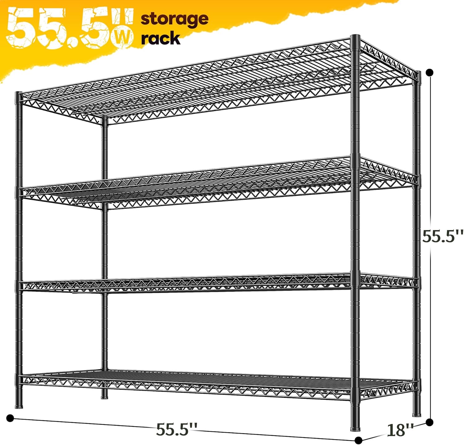 REIBII 2560LBS Storage Shelves 55.5"W Metal Shelving Unit 4 Tier Wire Shelving Commercial Adjustable Garage Shelving Heavy Duty for Storage Rack for Pantry, Garage, Kitchen,55.5"W x 18"D x 55.5"H,2PCS - NestledHome
