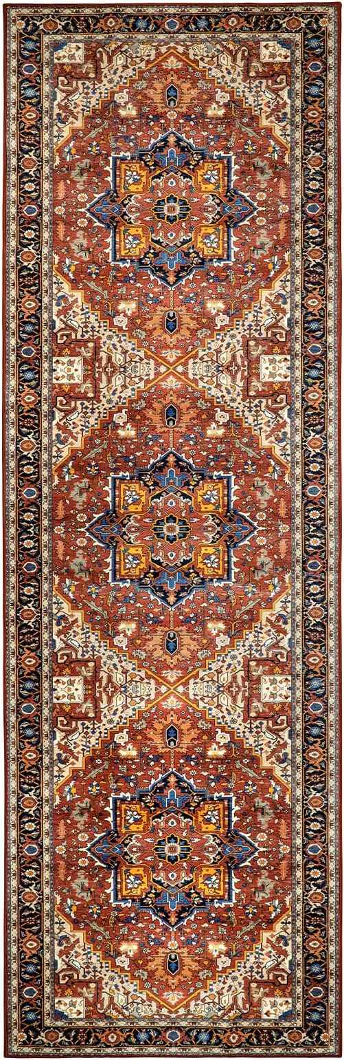 Moynesa Ultra-Thin Washable Runner Rug - 2'6"x8 Non-Slip Kitchen Runner, Non-Shedding Stain Resistance Low Pile Bedroom Mat Indoor Accent Carpet Runner for Bathroom Hallway, Brown/Multi