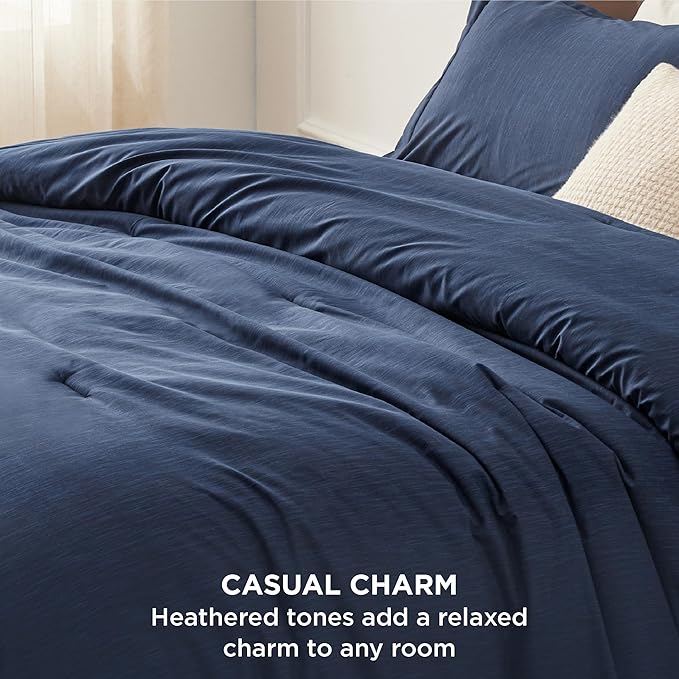 Bedsure Queen Comforter Set - Navy Soft Bedding for All Seasons, Cationic Dyed Bed Set, 3 Pieces, 1 Queen Size Comforter (90"x90") and 2 Pillow Shams (20"x26"+2")