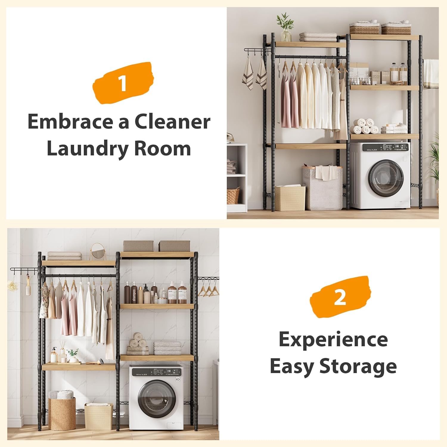 Double Row Over Washer and Dryer Storage Shelves, Laundry Room Organization and Storage, Heavy Duty Laundry Room Shelves, with Adjustable Height, 5-Tier - NestledHome