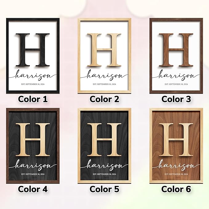 Personalized Family Name Sign, Custom Monogram Wooden Last Name Frame, Wedding Gifts for Couples, Birthday Gifts Mothers Day, Fathers Day, Family Home Sign Wall Decor for Living Room Bedroom