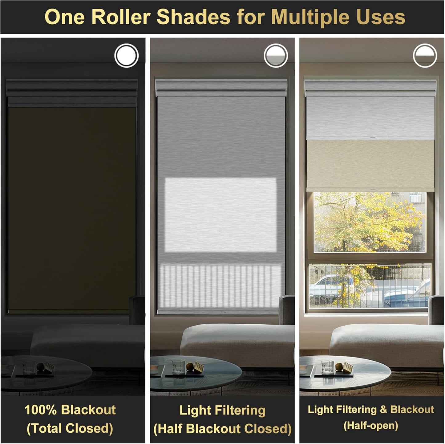BERISSA Cordless Dual Roller Shades with Cassette Valance, Double Window Shades - Blackout and Light Filtering, Day and Night for Home Office Door. Beige and White. 50 W x 44" H
