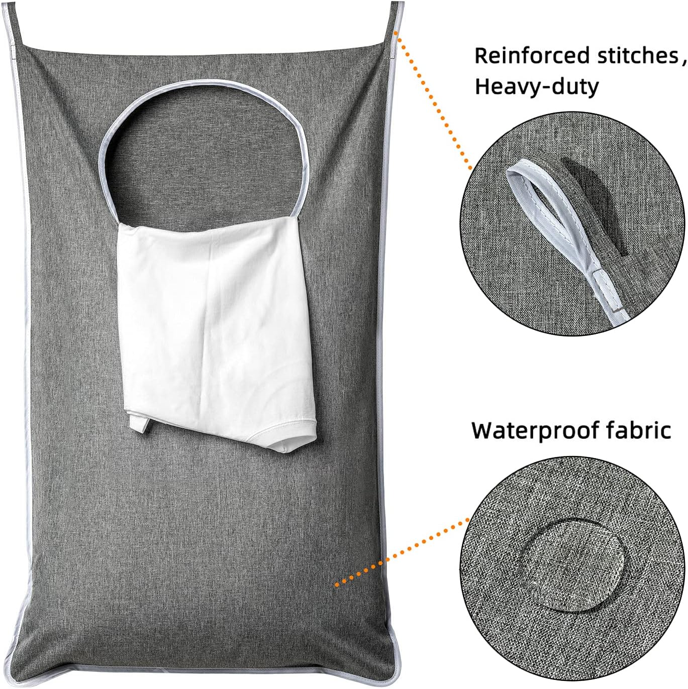 XL Hanging Laundry Hamper, Extra Large Tear-resistance Door Hamper with 2 Types Hooks for Dirty Clothes, Save Bathroom Space Hanging Laundry Bag (36.5x 22 Inch,Grey) - NestledHome