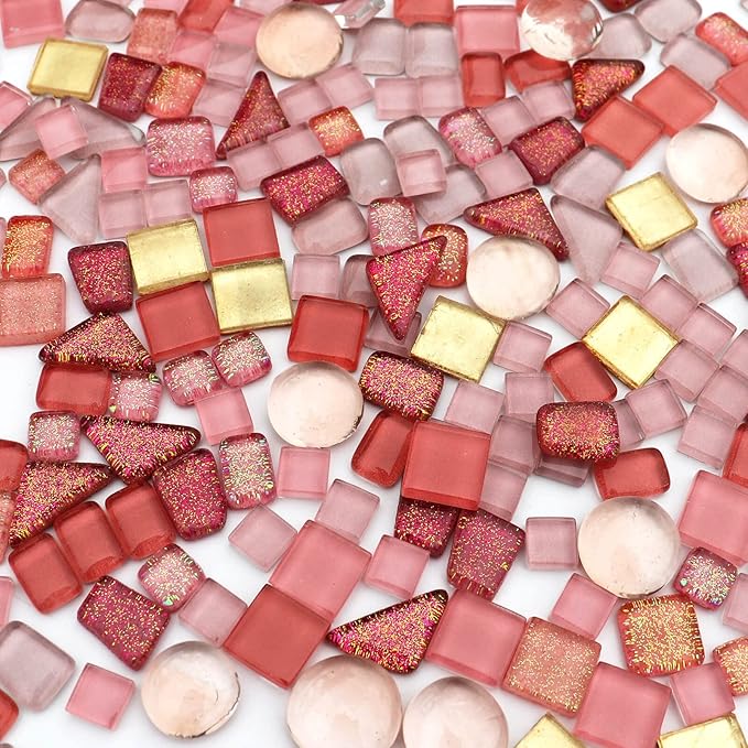 LITMIND Assorted Pink Irregular Crystal Mosaic Tiles, 9oz Value Pack - Perfect for Art Crafts, Mosaic Making Projects, Home Decor, and More
