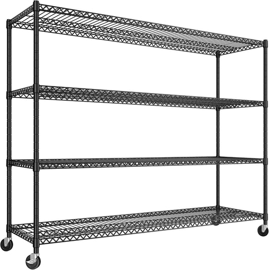 REIBII 60''W Storage Shelves 2399LBS Garage Shelving Heavy Duty with Wheels & Feet, 4 Tier Wire Shelving Adjustable Metal Shelving for Pantry Garage Kitchen Commercial Industrail, 60"W x 18"D x 65.5"H - NestledHome