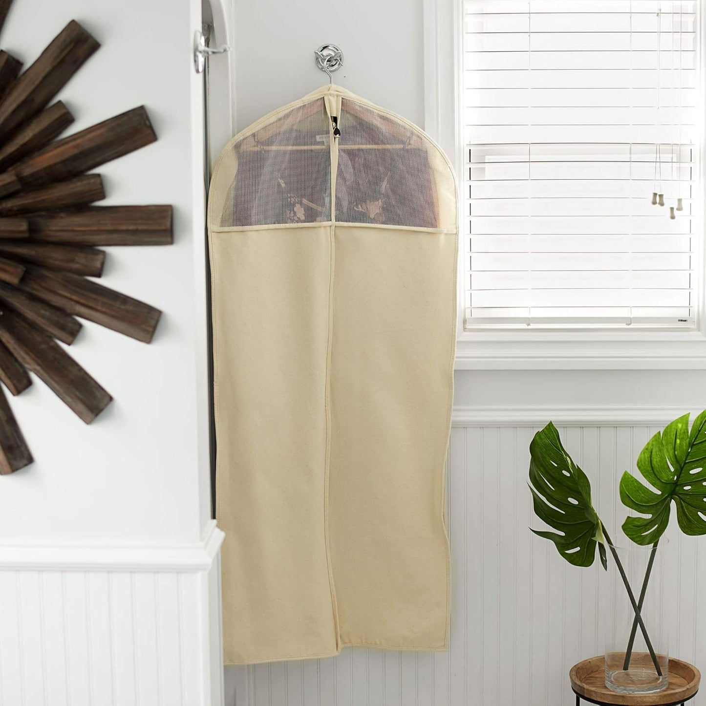 Household Essentials 3392-1 Cedarline Collection Hanging Garment Bag | Dress and Suit Protector | Natural Cotton Canvas,Off-White - NestledHome