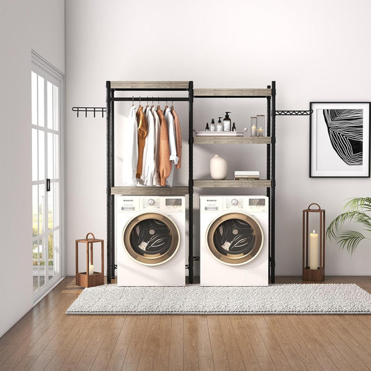 Double Row Over Washer and Dryer Storage Shelves, Laundry Room Organization and Storage, Heavy Duty Laundry Room Shelves, with Adjustable Height, 5-Tier - NestledHome