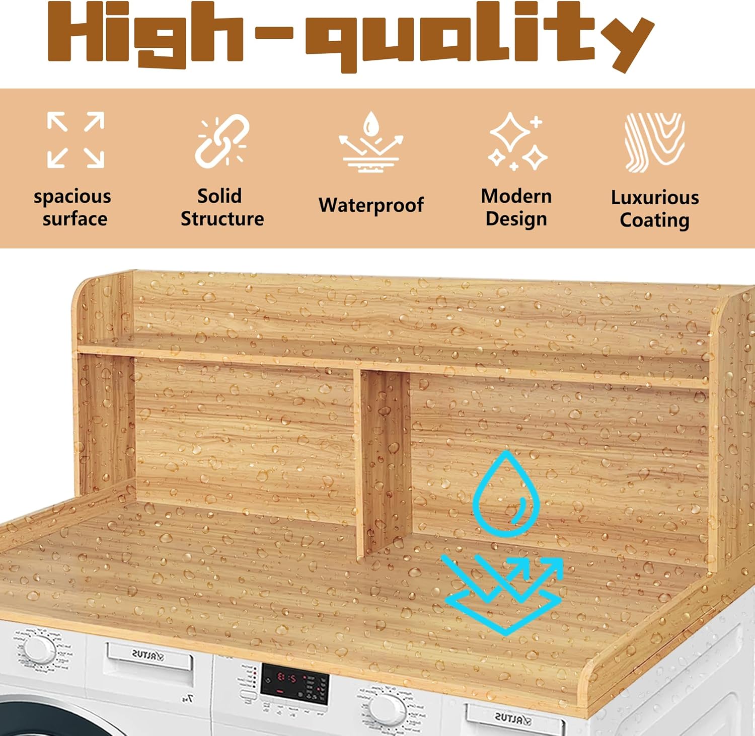 Royxen 2-Tier Washer Dryer Countertop,19.5" H Wood Washer Dryer Topper with Storage Shelf,Laundry Countertop Over Washer and Dryer, Universal Fit for Laundry Room Organization (Oak, 54" W X 27.5" D) - NestledHome