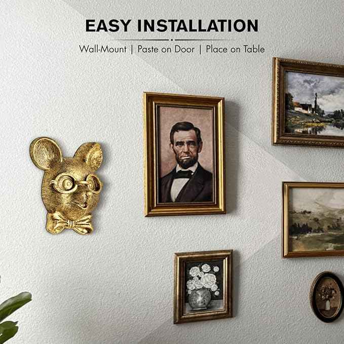 montresor Animal Head Wall Art Sculptures Gold Rat Vintage 3D Wall Decor Art for Whimsigoth Home Wall Decor Lightweight Material Accent Wall Hanging Room Decor for Men Maximalist Decor (Rat)