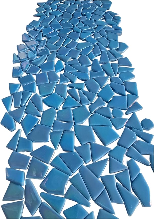 Irregular Glass Mosaic Tiles Bulk 500g Glossy and Iridescent Mosaic Glass Tiles for DIY Projects and Arts and Crafts Solid Colors and Mixes (Iridescent Blue)