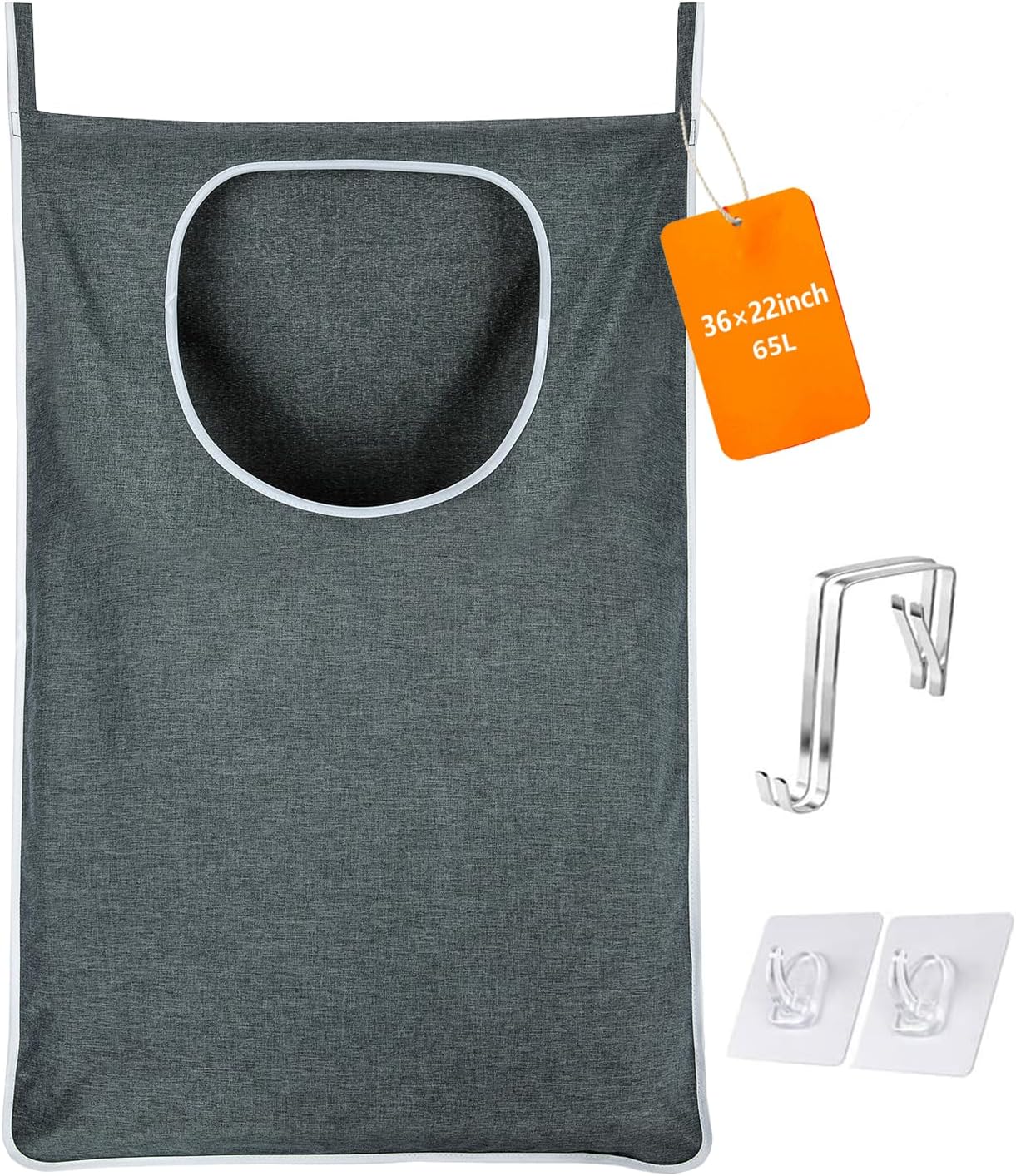 XL Large Hanging Laundry Bag with Hanging Hooks, Over the Door Laundry Bag and Hanging Laundry Hamper with Zipper, Hanging Storage Bag for Laundry, Toys, Towels, 36x 22 Inch,Grey. - NestledHome