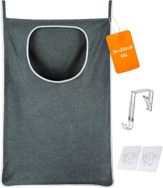 XL Large Hanging Laundry Bag with Hanging Hooks, Over the Door Laundry Bag and Hanging Laundry Hamper with Zipper, Hanging Storage Bag for Laundry, Toys, Towels, 36x 22 Inch,Grey. - NestledHome
