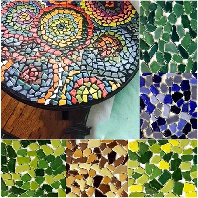 Mosaic Tiles 200g/7.05oz(Approx. 155-170pcs) Porcelain Mosaic Tiles 1-2.5cm 0.4mm Thickness Ceramic Mosaic Stones DIY Mosaic Craft Material(Green01)