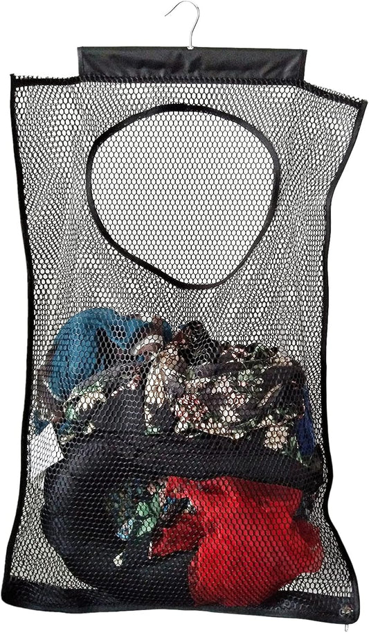 Hanging Mesh Laundry Hamper (30in*20in*2in) Large Dirty Clothes Bag, Can Be Used Behind The Door & Closet & Caravan& Bathroom (Black) - NestledHome