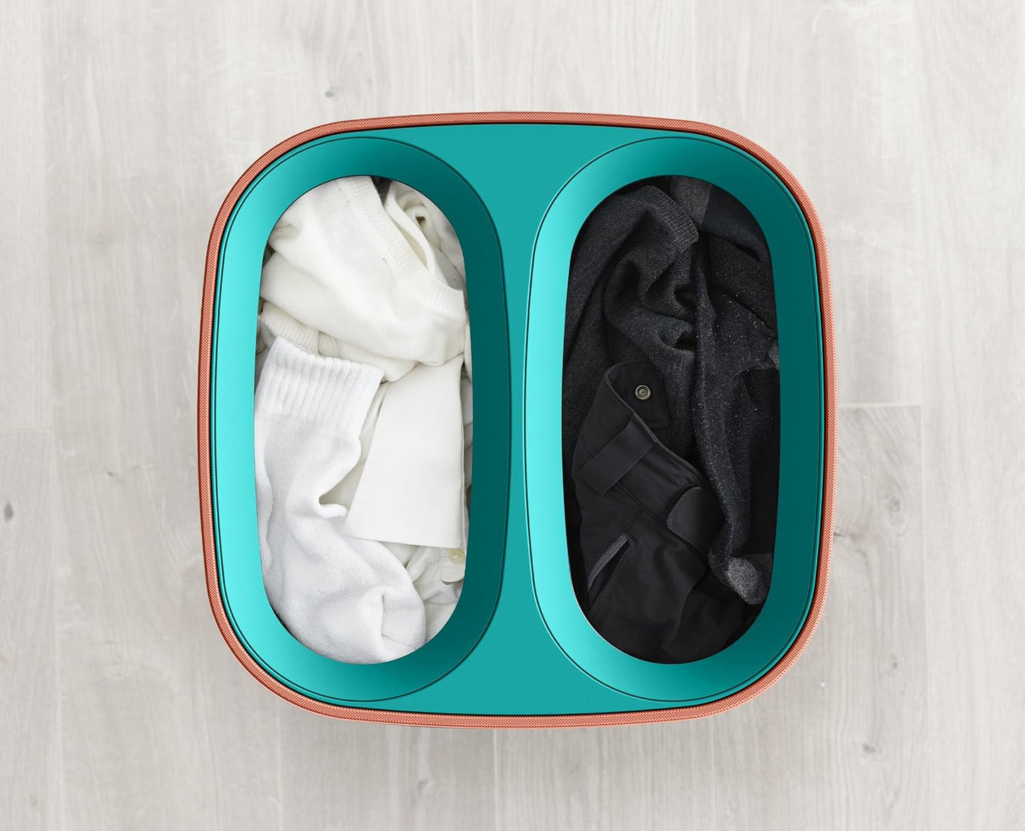 Joseph Joseph Tota Pop 60 liter/15.8 gallon Laundry Hamper Separation Basket with lid, 2 Removable Washing Bags with Handles- Coral/Green - NestledHome