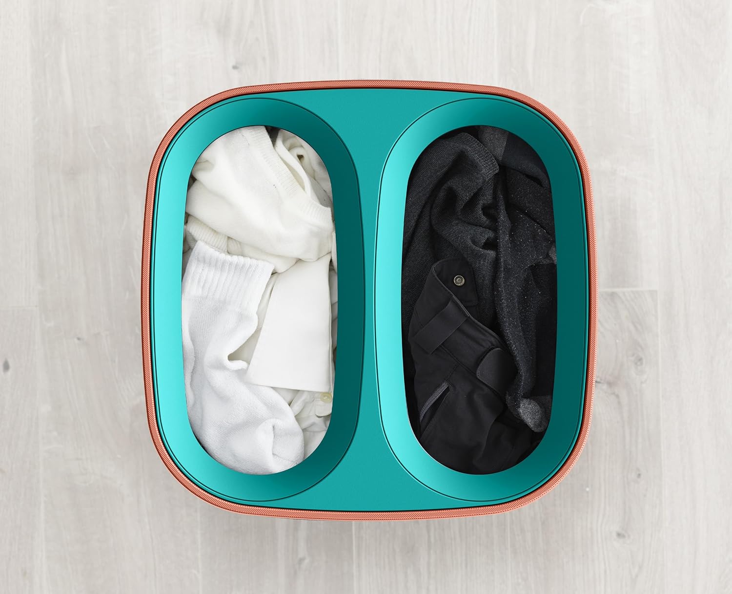 Joseph Joseph Tota Pop 60 liter/15.8 gallon Laundry Hamper Separation Basket with lid, 2 Removable Washing Bags with Handles- Coral/Green - NestledHome
