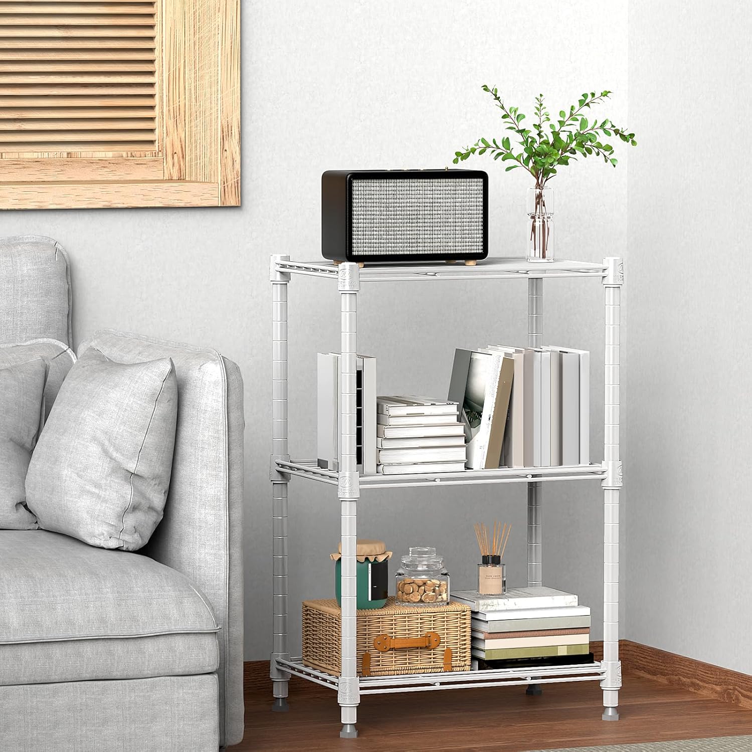 450 lbs Wire Storage Shelving 3-Tier Utility Shelving Unit Steel Organizer Wire Rack for Home,Kitchen,Office,White (11.8" D x 17.7" W x 26.4" H) - NestledHome