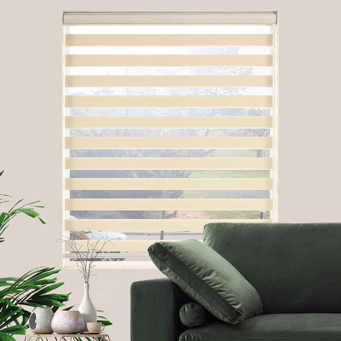Zebra Blinds Window Blind Zebra Shade Blinds for Windows Roller Sheer Shades Privacy Light Filtering Shades for Home Kitchen Bathroom (Width 44'' X Height 72'' Cream)