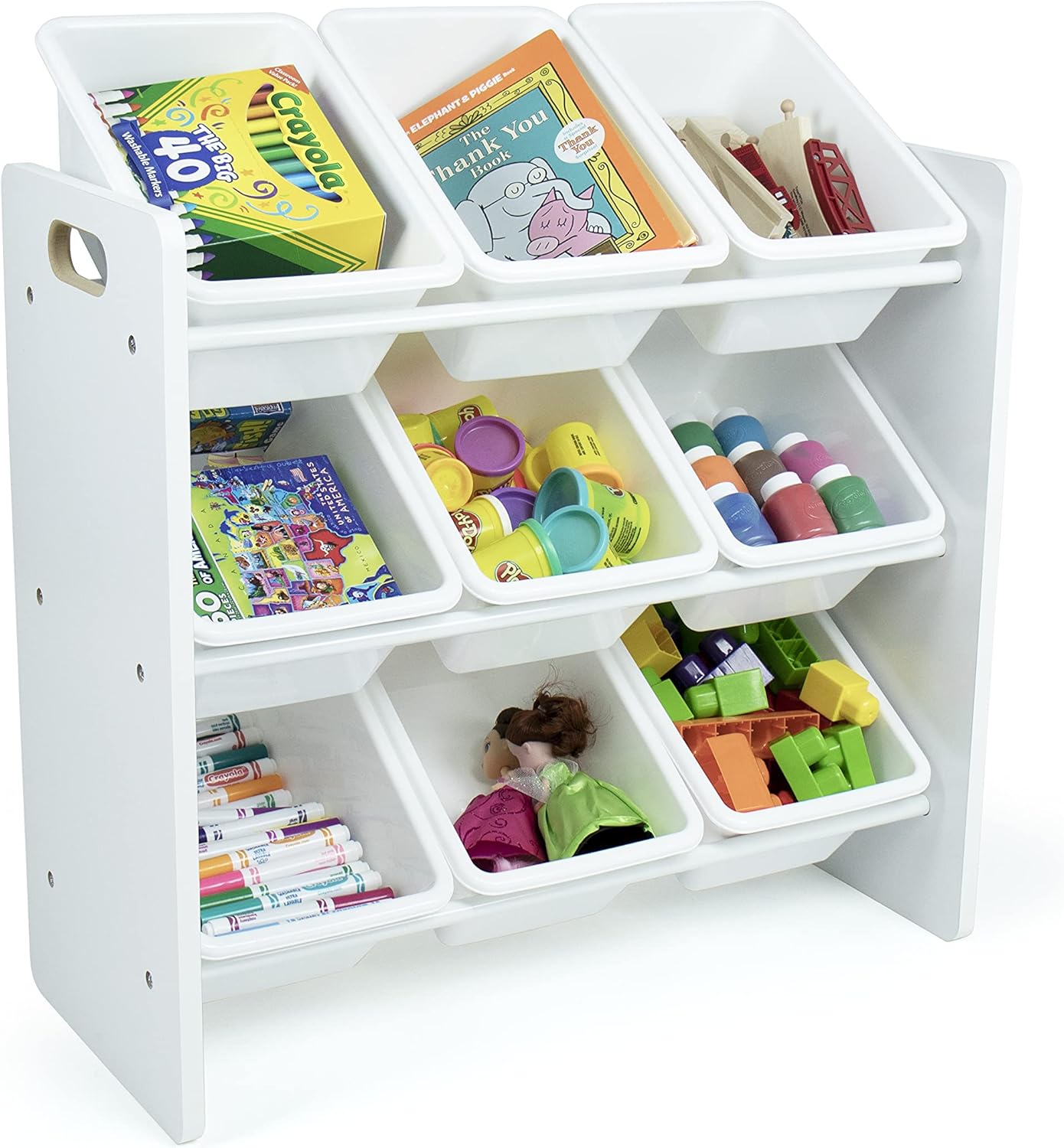 Humble Crew 9-Bin Toy Organizer – Cambridge White Plastic Bins, 3-Tier Storage Solution for Kids' Playrooms and Nurseries - NestledHome