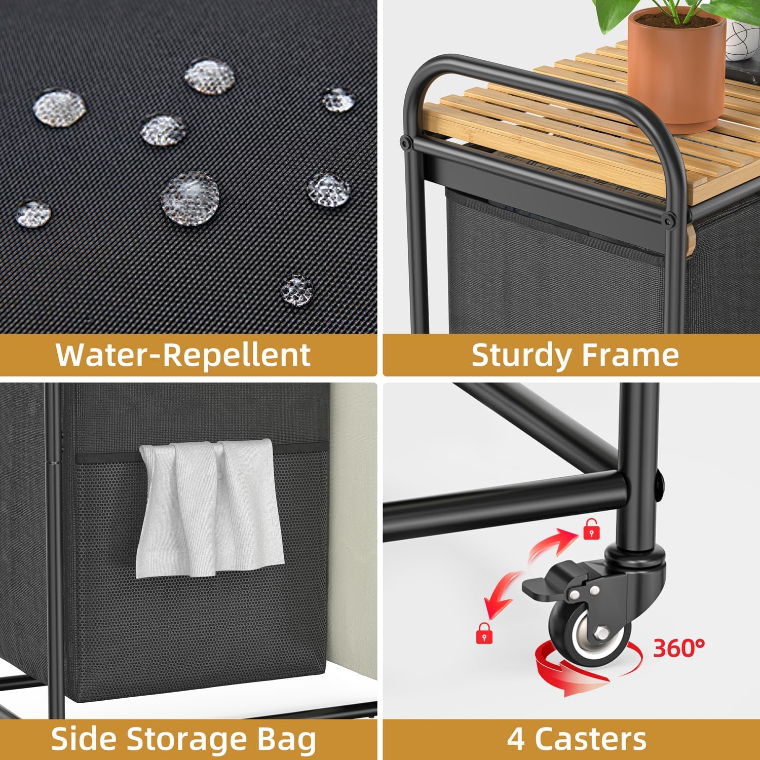 Laundry Hampers 2 Section, Laundry Sorter with Removable Shelf and Pull-Out Bags, Clothes Hampers with Wheels Rolling Cart Basket for Laundry Room Bathroom, 2 x 50 L (Black White) - NestledHome