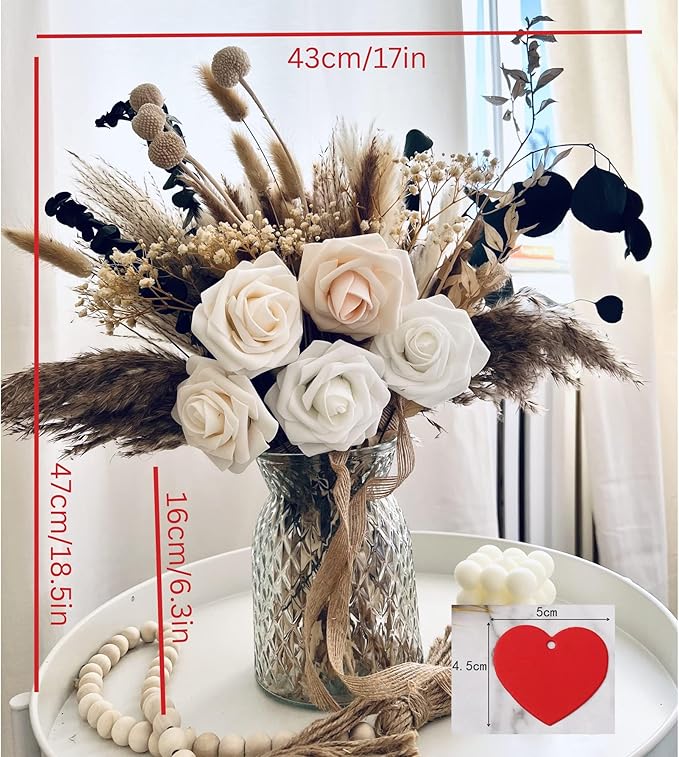100pcs Artificial Flowers Arrangement With Vase Included, Dining Table Centerpiece Decorations, Fake Flowers in Vase, Dried Pampas Grass Floral Centerpieces, Coffee Table Decor, Centro de Mesa