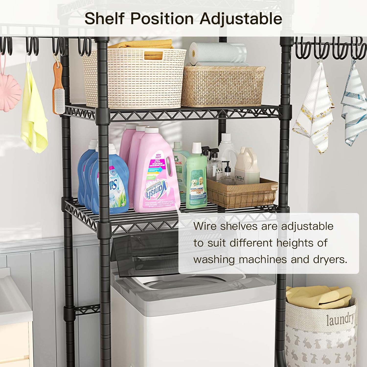 Ulif U8 Mini Laundry Room Storage Organizer, Over the Washer and Dryer Storage Shelves for Laundry Organization, 29.5”W x 17.3”D x 76.2”H, Suit Washing Machine Width within 27.1”, Hold 304 lb, Black - NestledHome