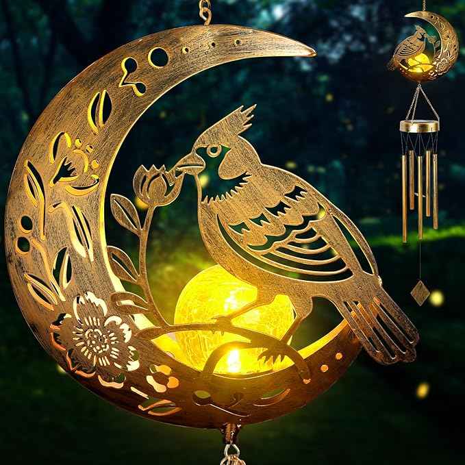 Moon Cardinal Wind Chime for Outside - Exquisite Vermilion Bird, Handmade Aluminum Wind Chimes for Garden/Lawn, Soothing Zen Decor, Perfect Asian-Themed Gift for Housewarming & Meditation Spaces