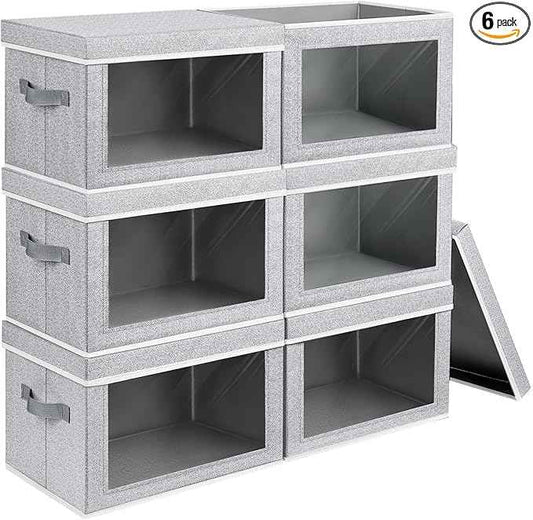 Storage Bins with Lids, 6 Pack Large Storage Cubes with Window, Closet Bins with Lids & Handles, Fabric Box for Organizing Clothes, Towels, Books, Blended