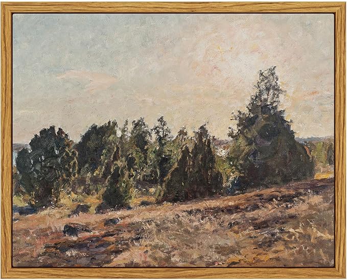 InSimSea Framed Canvas Wall Art, Vintage Pine Landscape Art for Living Room Hallway Shelf, 10x8in, Impressionist Pastoral Painting, Rustic Farmhouse Cozy Mid Century Small Nature Decor