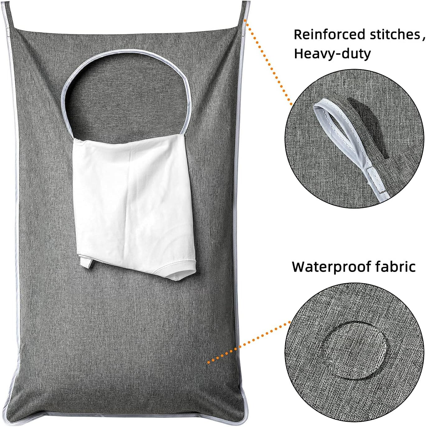 XL Hanging Laundry Hamper, Extra Large Tear-resistance Door Hamper with 2 Types Hooks for Dirty Clothes, Save Bathroom Space Hanging Laundry Bag (36.5x 22 Inch,Grey) - NestledHome