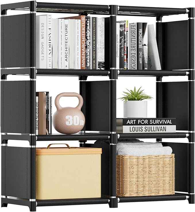Mavivegue Book Shelf, 6 Cube Storage Organizer, DIY Bookcase, Metal Cube Bookshelf,Tall Book case for Bedroom, Living Room,Office,Closet Storage Organizer, Black Cubicle Storage Rack