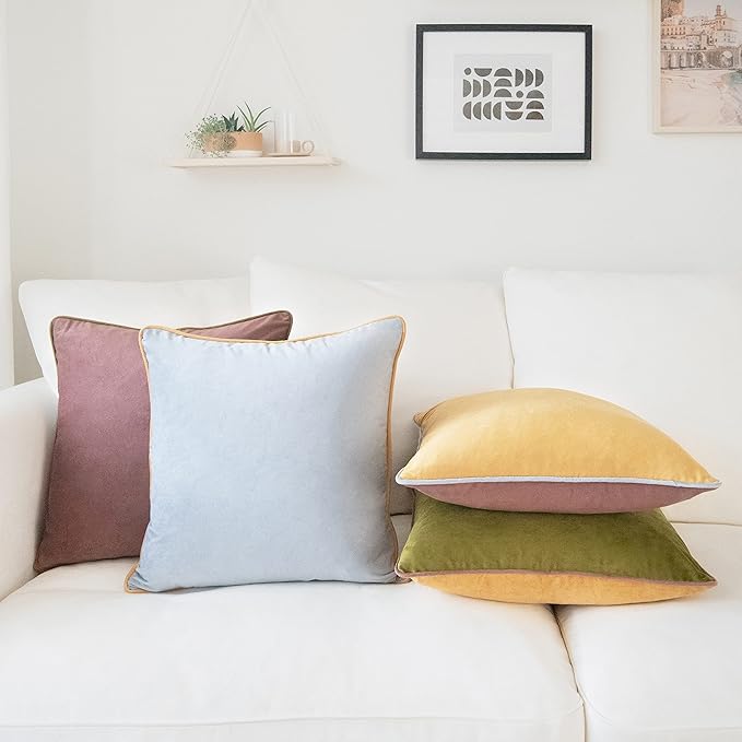 MONDAY MOOSE Decorative Throw Pillow Covers Cushion Cases, Set of 4 Soft Velvet Modern Double-Sided Designs, Mix and Match for Home Decor, Pillow Inserts Not Included (20x20 inch, Purple/Green)