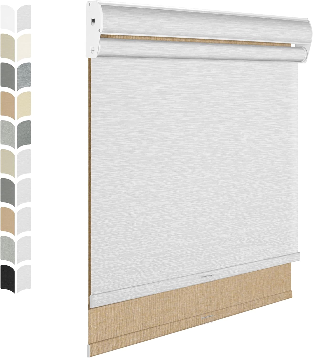 BERISSA Cordless Dual Roller Shades with Cassette Valance,Double Window Shades Blackout and Light Filtering Shades,Day and Night Roller Shades for Home Office Door.Linen Beige and White.63 W x 56" H