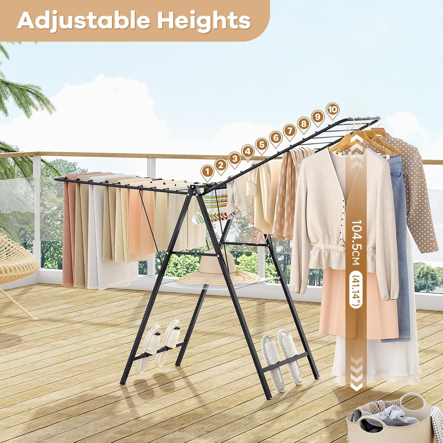 APEXCHASER Foldable Clothes Drying Rack, Metal Laundry Drying Rack Collapsible, Ultra Thin Clothes Rack for Sweater Bra Towel for Indoor & Outdoor Use, Height Adjustable Gullwing Clothes Airer, Black - NestledHome