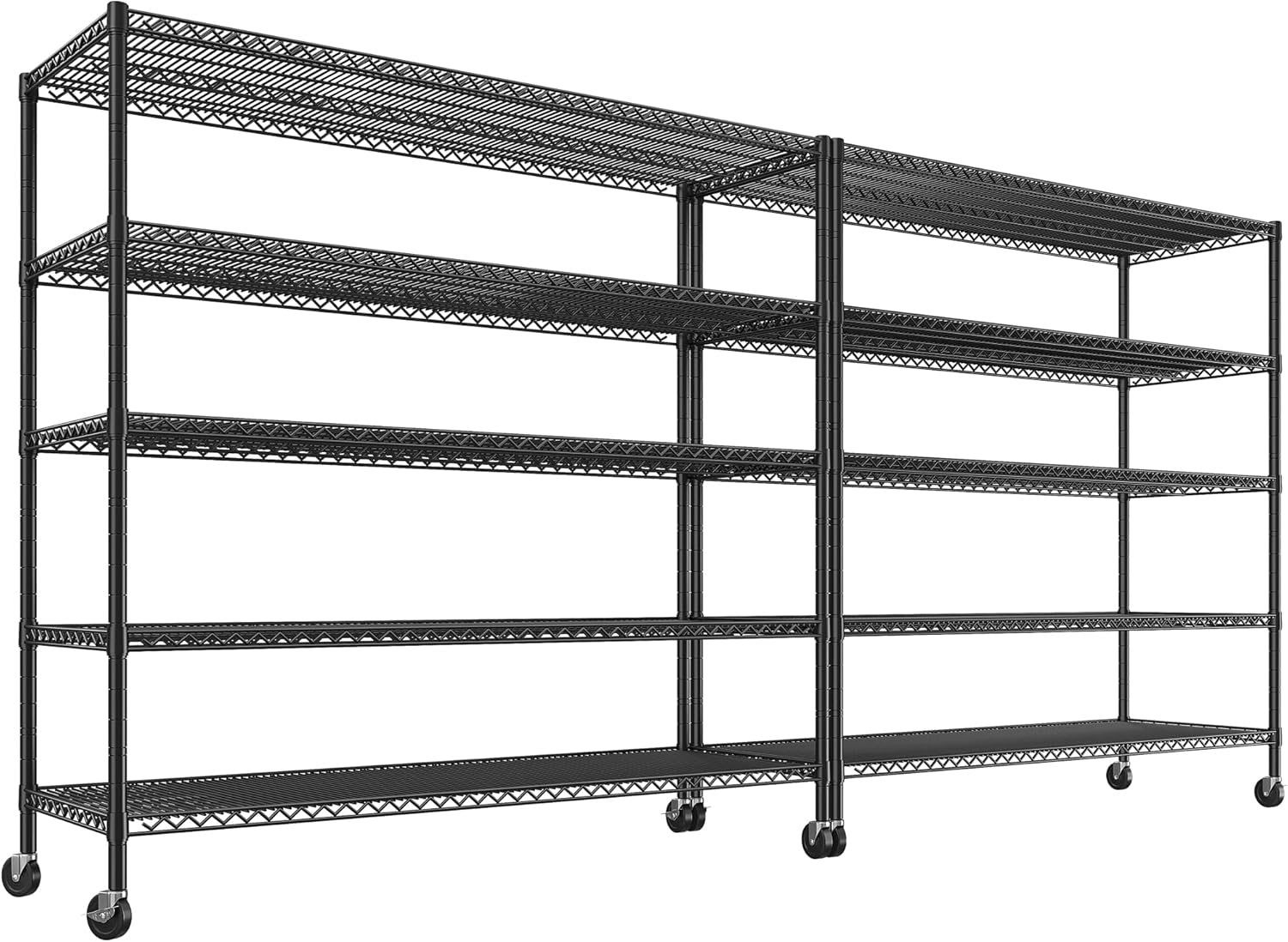 REIBII 85.7" H Storage Shelves 2998LBS Metal Shelving Unit with Wheels & Feet, 5 Tier Garage Shelving Heavy Duty Adjustable Wire Shelf for Pantry Kitchen Garage, 85.7" H X 55.5" W X 24.2" D, 2PCS - NestledHome
