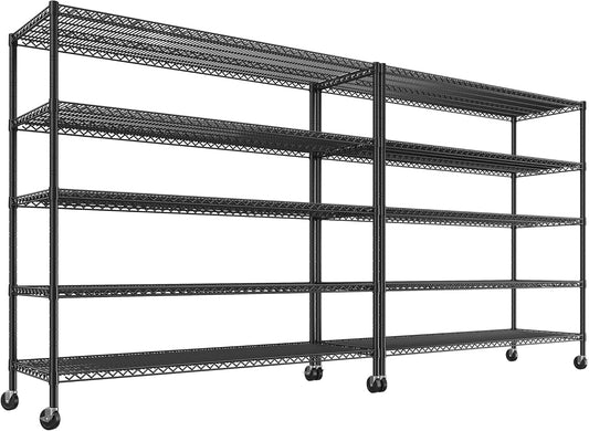 REIBII 85.7" H Storage Shelves 2998LBS Metal Shelving Unit with Wheels & Feet, 5 Tier Garage Shelving Heavy Duty Adjustable Wire Shelf for Pantry Kitchen Garage, 85.7" H X 55.5" W X 24.2" D, 2PCS - NestledHome