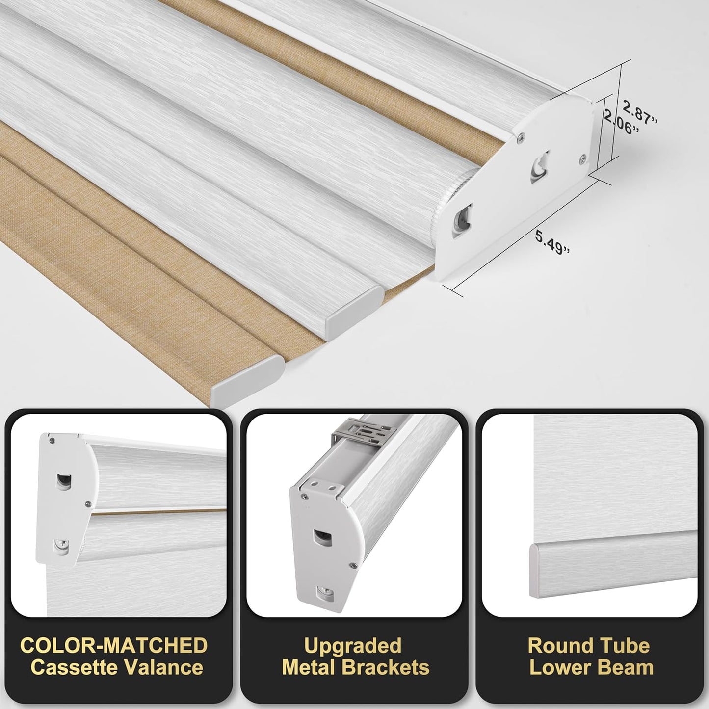 BERISSA Cordless Roller Shades with Cassette Valance,Double Window Shades, Blackout and Light Filtering Shades for Home Office Door. Linen Beige and White. 32 W x 80 H