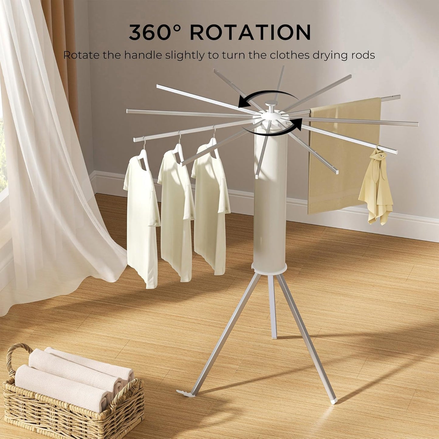 Tripod Clothes Drying Rack, Garment Rack Portable and Foldable Space Saving Laundry Drying Rack - Dryer Rack Clothing Floor Folding Balcony Bedroom Household (Silver(Aluminum), 12 rods) - NestledHome