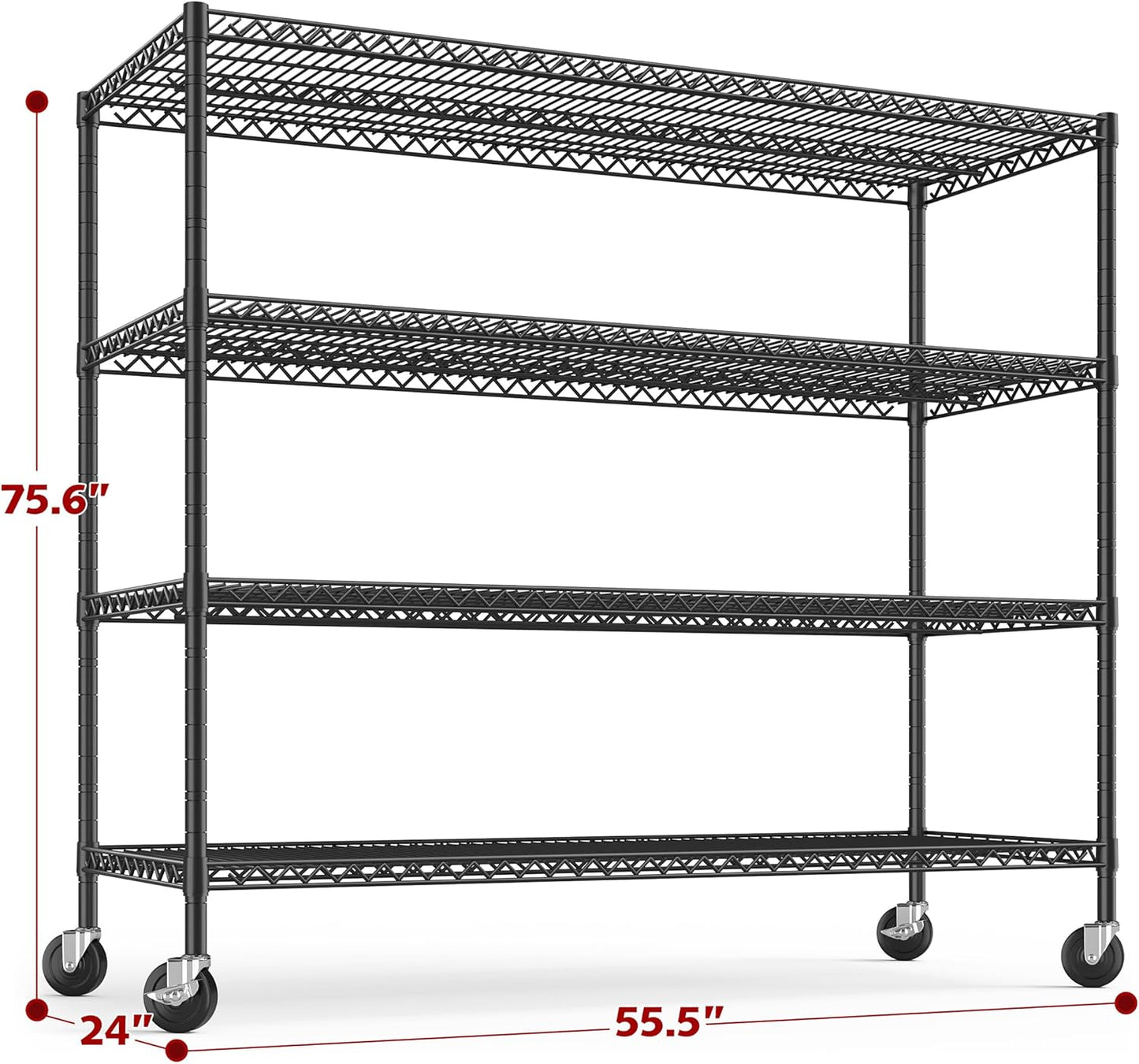 REIBII 55.5''W Storage Shelves 2500LBS Wire Shelving Rack with Wheels 75.6" H Heavy Duty Shelving Unit Adjustable Metal Shelves for Storage Rack Shelving for Kitchen Pantry 2PCS - NestledHome