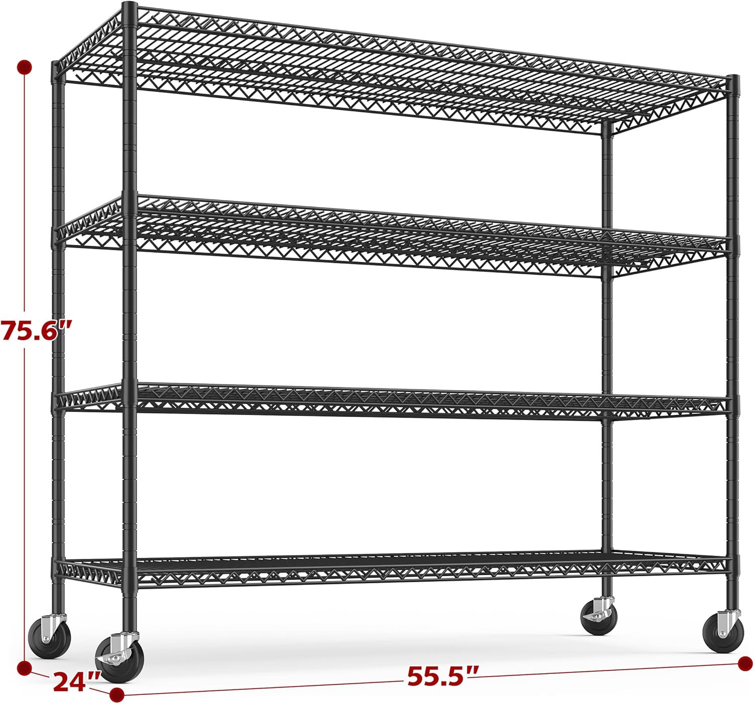 REIBII 55.5''W Storage Shelves 2500LBS Wire Shelving Unit with Wheels Heavy Duty Metal Shelves for Storage Adjustable Garage Storage Rack Pantry Shelf Kitchen Shelving, 75.6" H X 55.5''W X 24" D, 3PCS - NestledHome