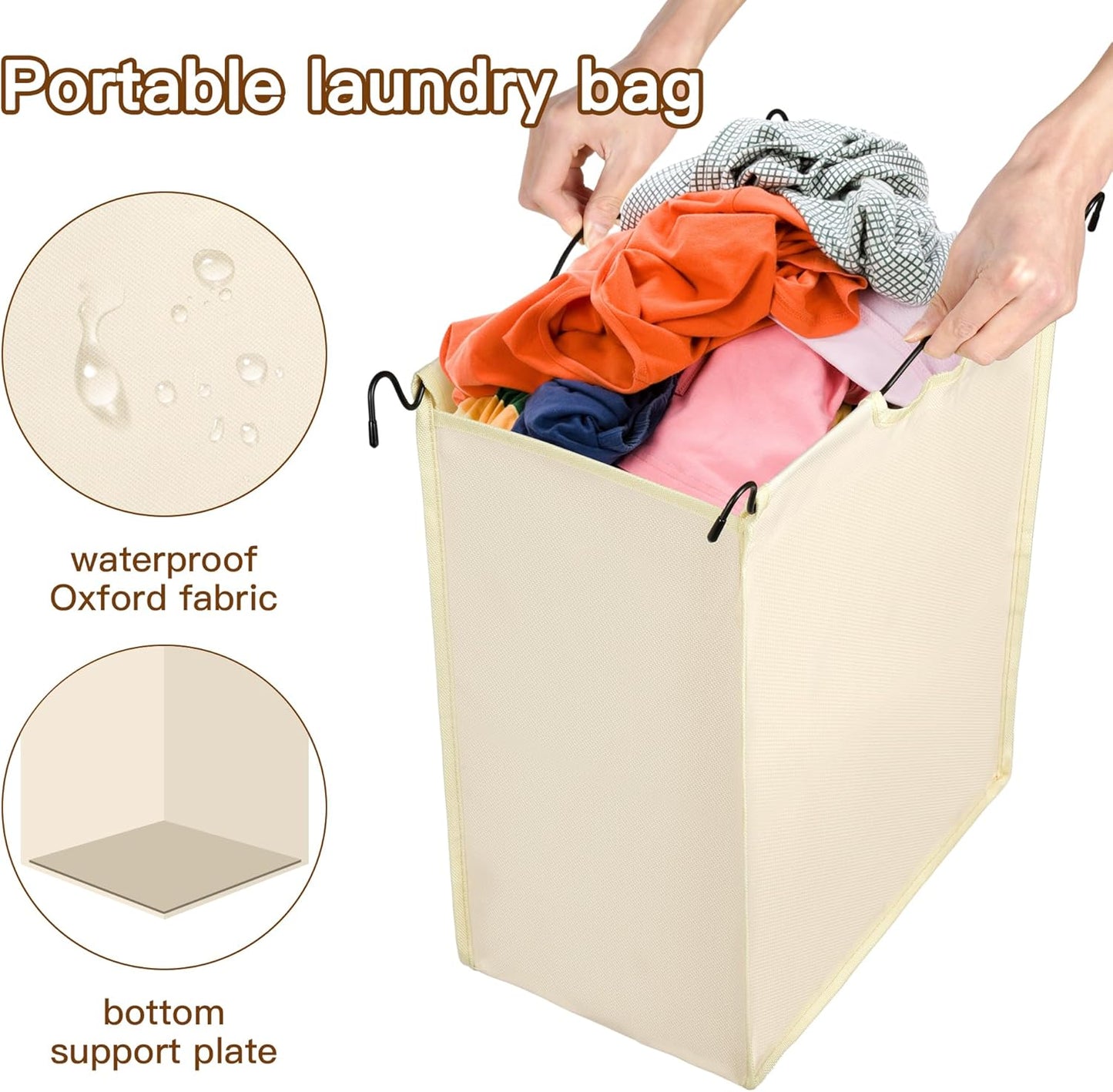 MYOYAY 3 Section Laundry Sorter with Garment Hanging Bar Rack Foldable Ironing Board, Laundry Basket Organizer Heavy Duty Laundry Hamper Rolling Cart with Lockable Wheels and 3 Removable Bags - NestledHome