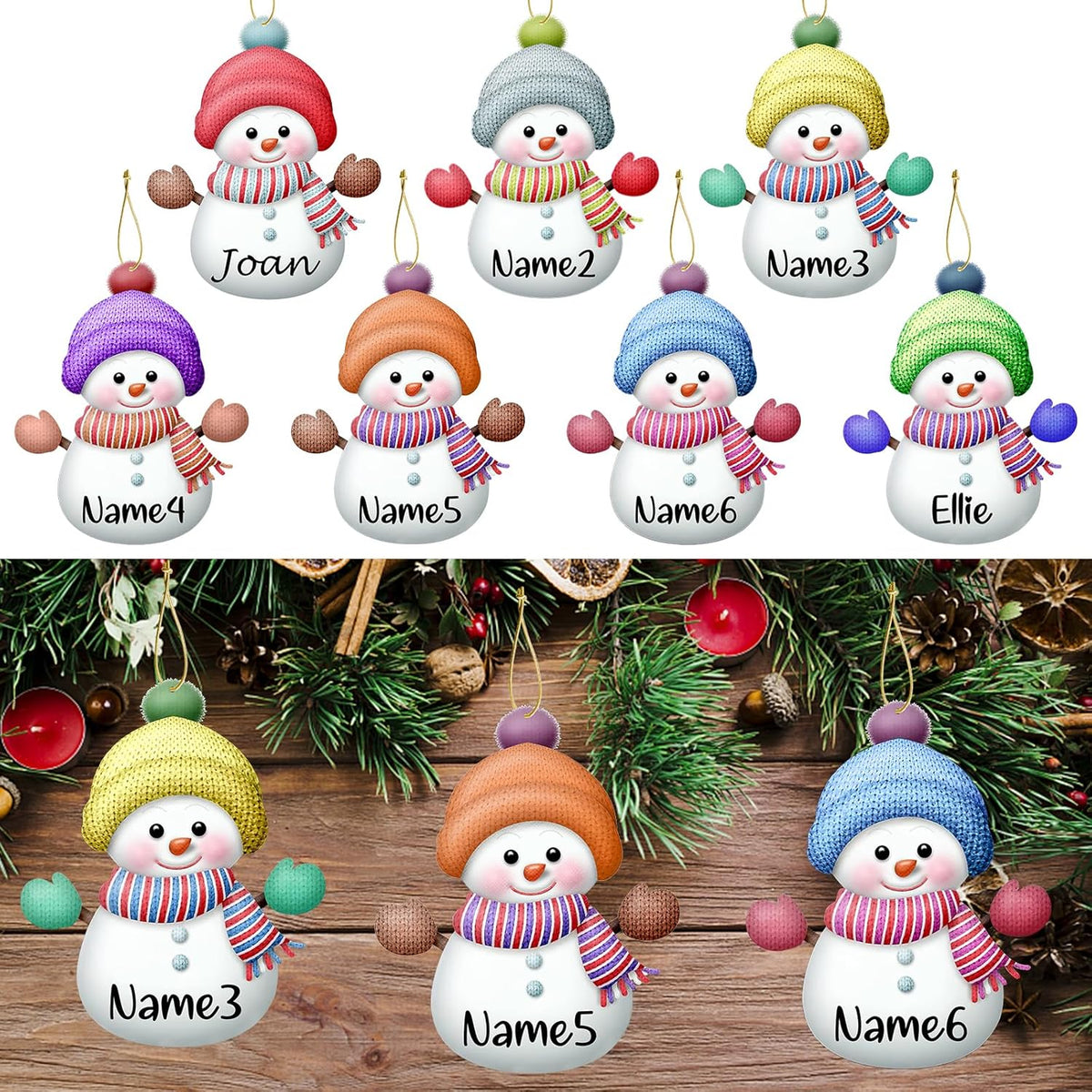 Personalized Christmas Ornaments with Names Snowman Custom Family Ornament Customized Xmas Tree Hanging Wood Decoration Gift 3.15"（8cm） Red