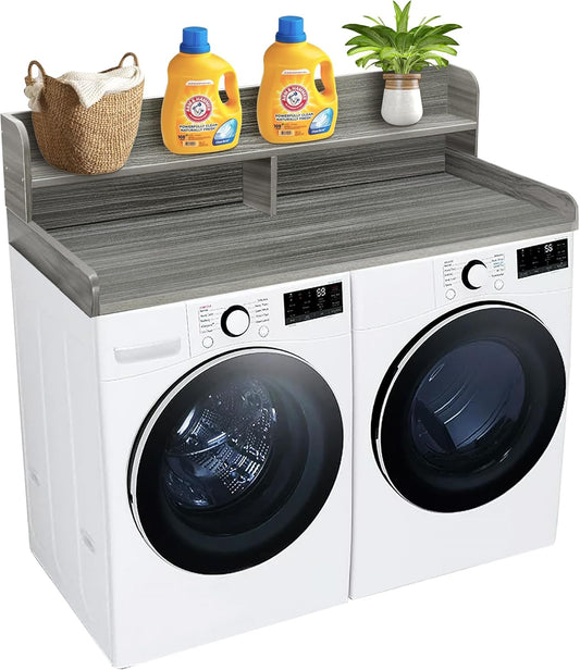 Royxen Laundry Countertop with 2-tier Shelf Universal Fit, Washer and Dryer Countertop with Storage Space, Shelf Height 11.5 Inches, Solid Wood, Eucalyptus - NestledHome