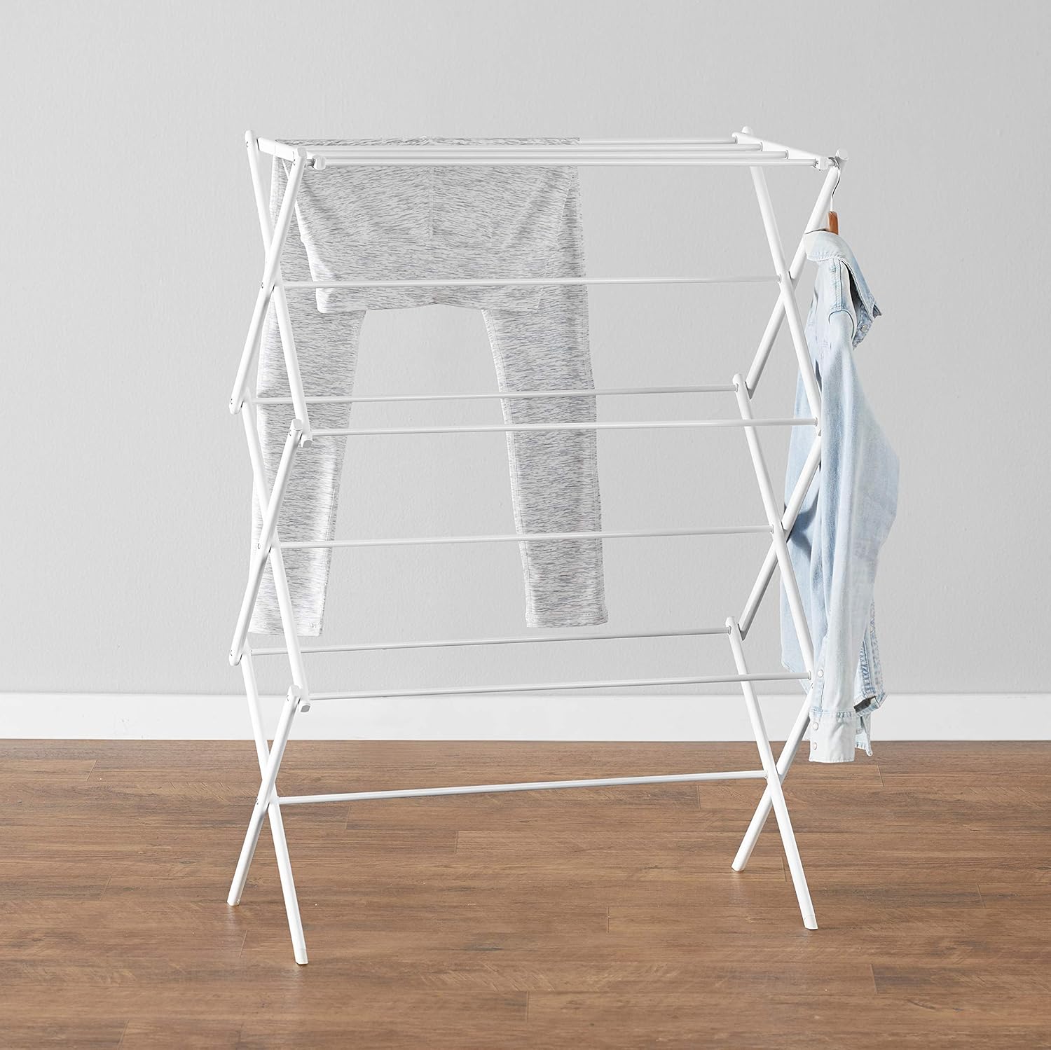 Amazon Basics Foldable Portable Laundry Rack for Air Drying Clothing, Indoor Outdoor Use - 14.5" D x 29.5" W x 41.8" H, White - NestledHome