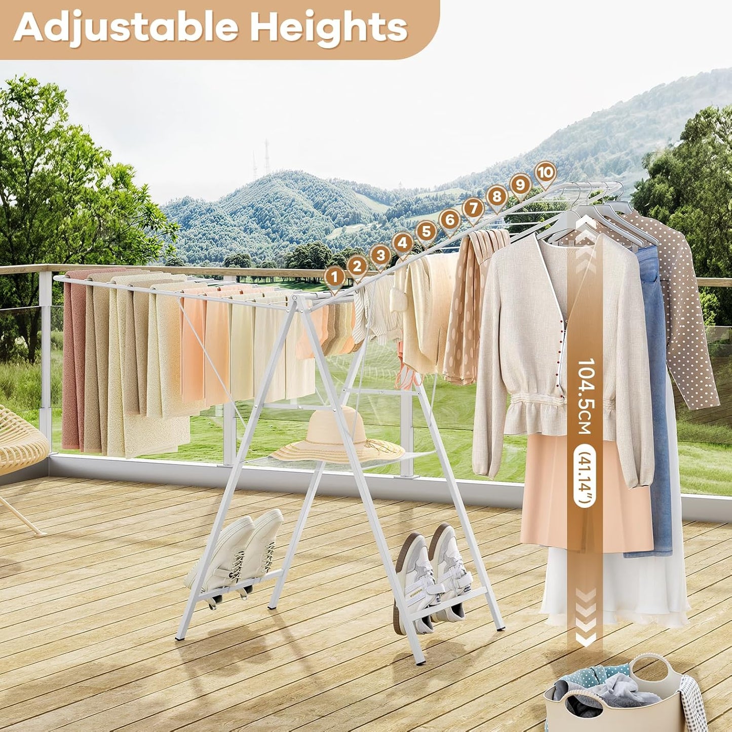 APEXCHASER Clothes Drying Rack Foldable, Metal Laundry Drying Rack Collapsible, Portable Compact Clothes Rack for Sweater Baby Clothes Towel Indoor & Outdoor, Height Adjustable Clothes Airer, Grey - NestledHome