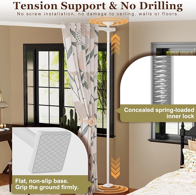 Goovilla Room Divider for Room Separation, Tension Curtain Rods No Drilling, 4-10ft(H) 28-114inch(W) Adjustable Temporary Privacy Wall Divider, Heavy Duty Freestanding Space Partition Separator, White